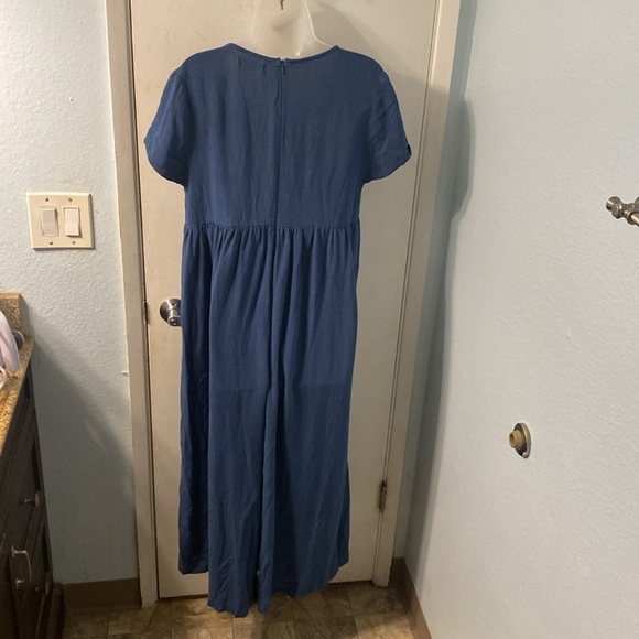 Natural Life Avery Jumpsuit Washed Indigo Wide Leg Lagenlook Linen Blend Size M - Picture 3 of 10